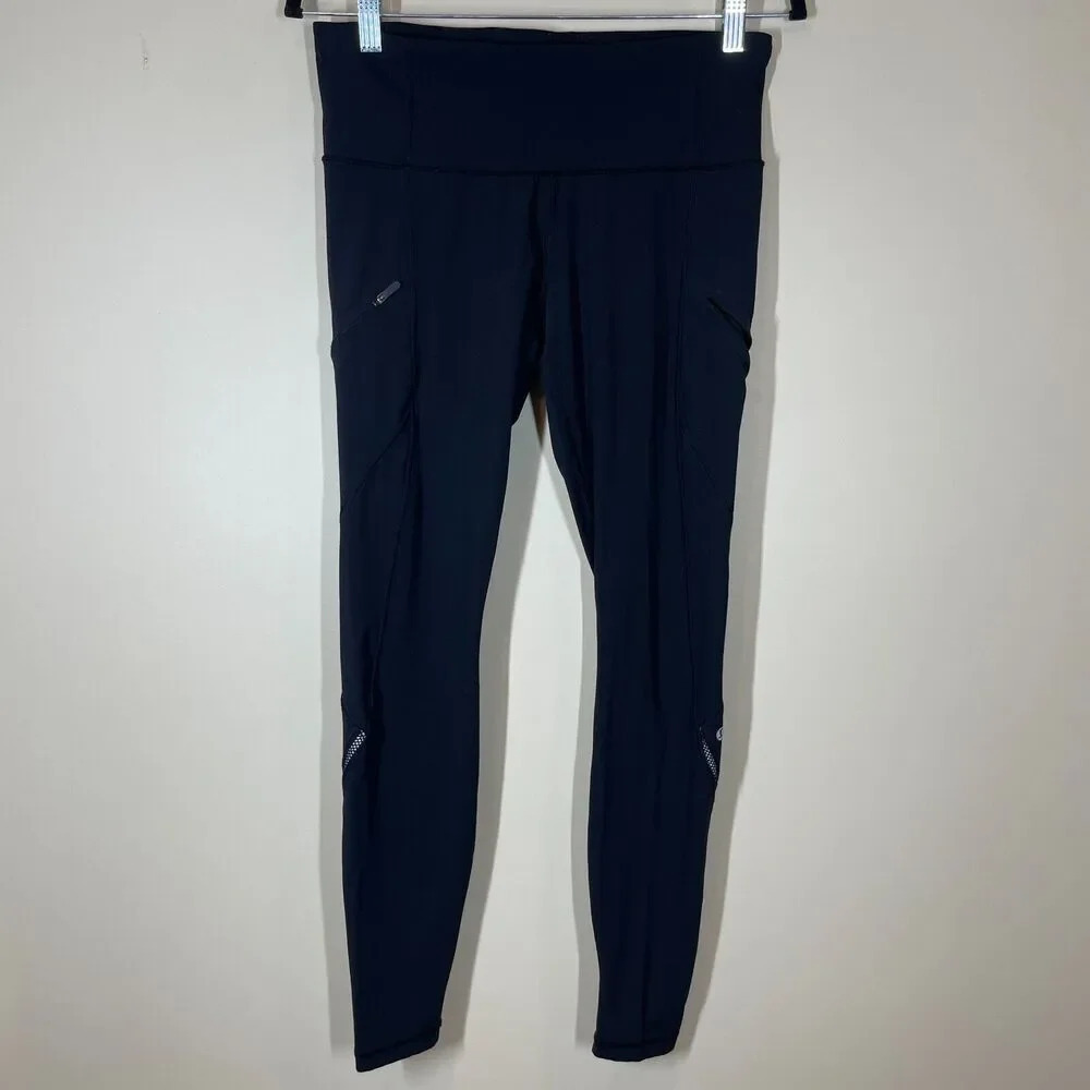 Lululemon Cadence Crusher Tight Inkwell Women's Size 8 Black Zippers Pockets